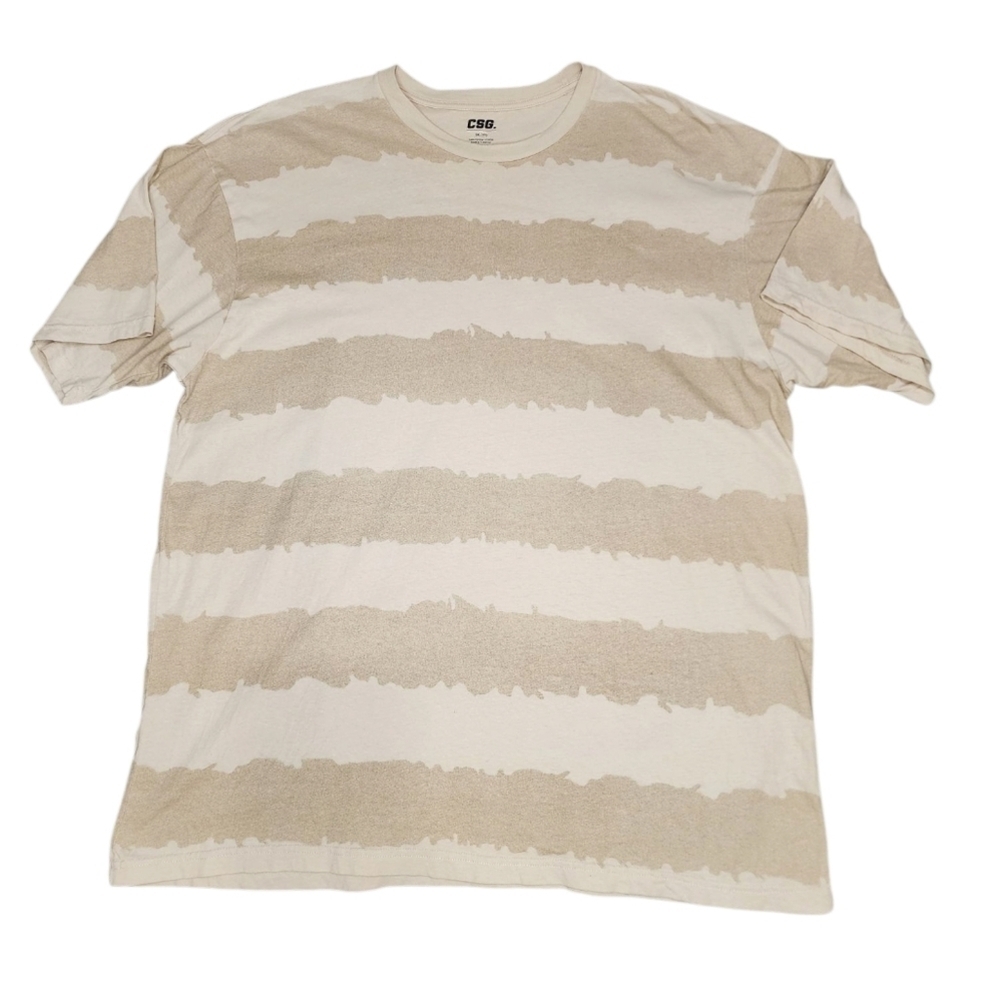 CSG Men's Striped Tee Beige Cream Brushstroke Texture Striped Short Sleeve Shirt